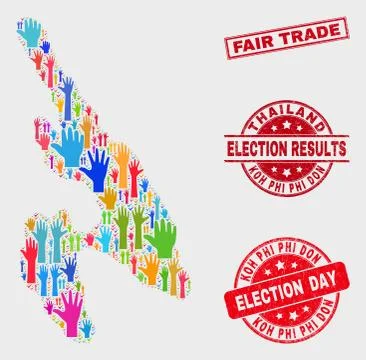 Composition of Voting Koh Phi Don Map and Distress Fair Trade Stamp Seal Illustrazione stock