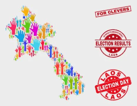 Composition of Voting Laos Map and Scratched For Clevers Seal Stock Illustration