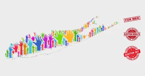 Composition of Voting Long Island Map and Grunge For Men Watermark Stock Illustration