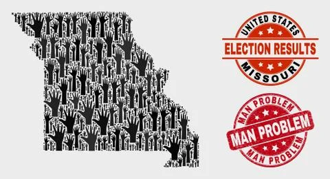 Composition of Voting Missouri State Map and Distress Man Problem Stamp Seal Stock Illustration
