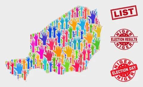 Composition of Voting Niger Map and Scratched List Watermark Illustrazione stock