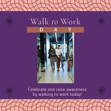 Composition of walk to work day text, women in office and copy space on 库存照片
