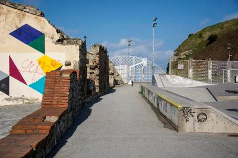 Composition with wall, sky and ground 1 Stock Photos