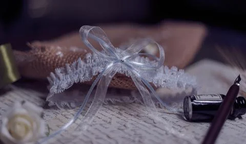 Composition for wedding with garter Foto stock