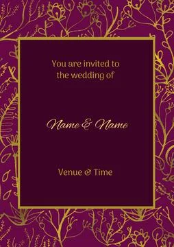 Composition of wedding invitation text over indian pattern on pink background Stock Illustration