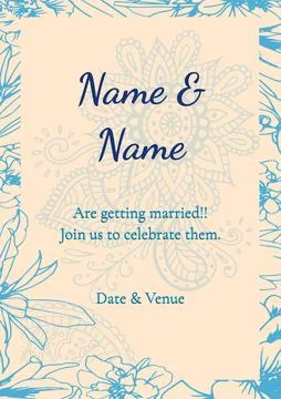 Composition of wedding invitation text over indian pattern on yellow background Illustrazione stock