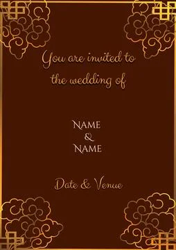 Composition of wedding invitation text over indian pattern on brown background Stock Illustration