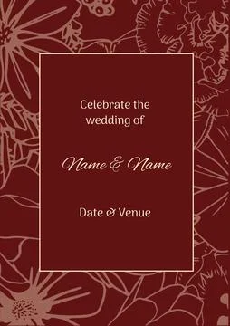 Composition of wedding invitation text over indian pattern on red background Stock Illustration