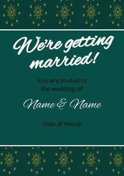 Composition of wedding invitation text over indian pattern on green background Stock Photos