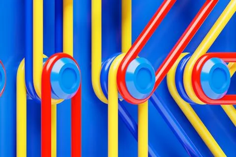 A composition in which bright multi-colored re-ins are stretched on buttons.  Fotos de archivo