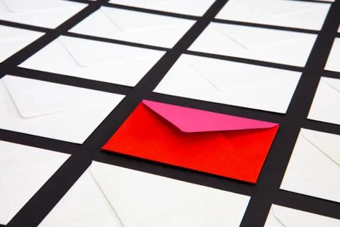 Composition with white and two-color envelopes on the table. Stock Illustration