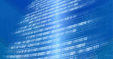 Composition of white blurred binary coding over blue background イラスト素材