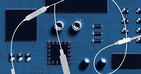 Composition of white cables over computer processor 스톡 일러스트