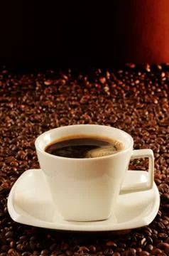 Composition with white cup of coffee Stock Photos