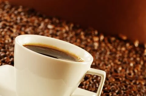 Composition with white cup of coffee Stock Photos