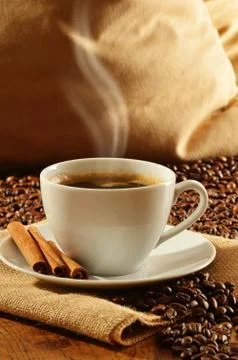 Composition with white cup of coffee Foto stock
