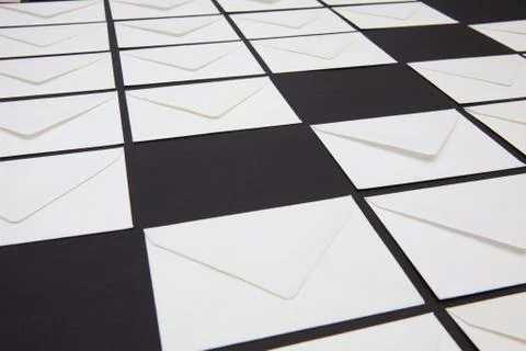 Composition with white envelopes on the table. 库存照片