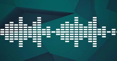 Composition of white graphic music equalizer over 3d green blocks background Illustrazione stock