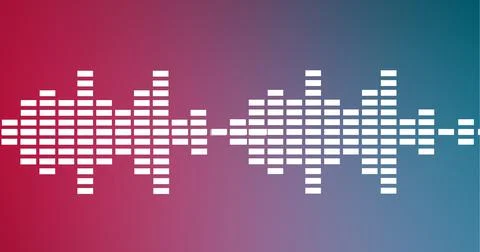 Composition of white graphic music equalizer over pink to blue background Illustrazione stock