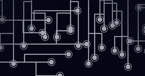 Composition of white network of connections with points on black background Ilustração Stock