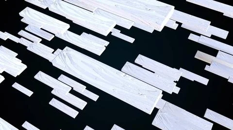 Composition from white planks of blocks Flying random stream 3d render of ... Stock Photos