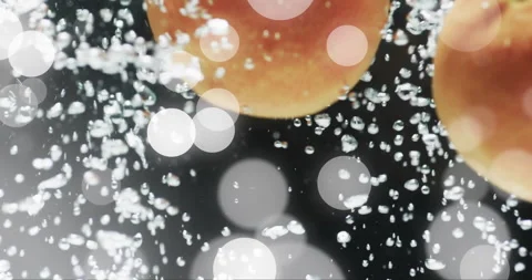 Composition of white spots of light over oranges floating in water on black Stock Footage 263916297