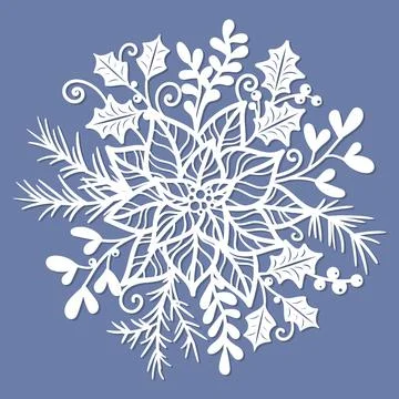 Composition of winter plants. Template for laser cutting. Vector Stock Illustration