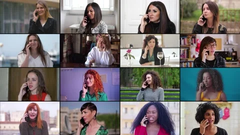 Composition of women using smartphones in everyday life. Talking with friends Stock Footage 219425924