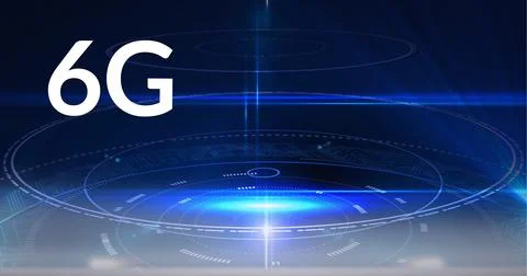 Composition of the word 6g over multiple circles and floating shapes in Stock Illustration