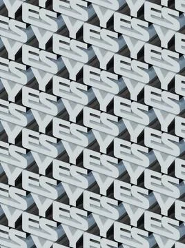 Composition words YES with striped texture in art style. 3d render illustration Stock Illustration