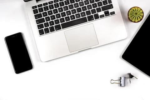 Composition of workspace, top  close view. Stock Photos