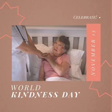 Composition of world kindness day text over senior caucasian female patient with 스톡 사진