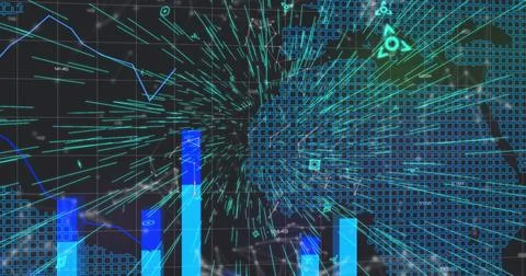 Composition of world map and data processing Illustrazione stock