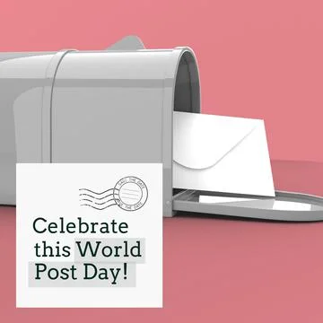 Composition of world post day text over mailbox with envelope Stock Photos