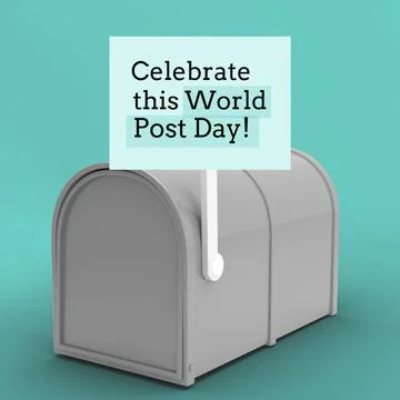 Composition of world post day text over closed mailbox Stock Photos
