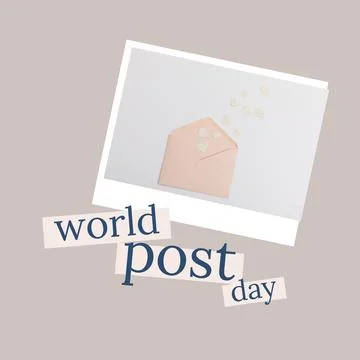 Composition of world post day text over card with envelope and hearts Stock Photos