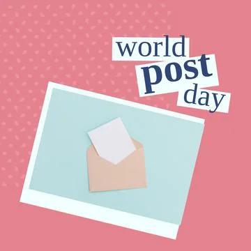 Composition of world post day text over card with envelope Stock Photos