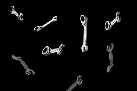 The composition of wrenches on a black background concept tools for repairing Stock Photos