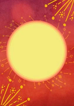 Composition of yellow circle and line and dot corner decorations on cloudy red Illustrazione stock
