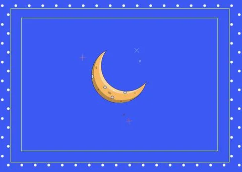Composition of yellow crescent moon in frame on blue background Stock Photos