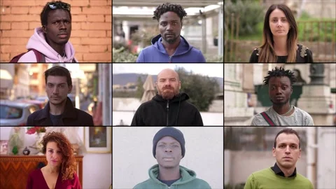 Composition of young people portraits while looking at camera Stock Footage 219413761