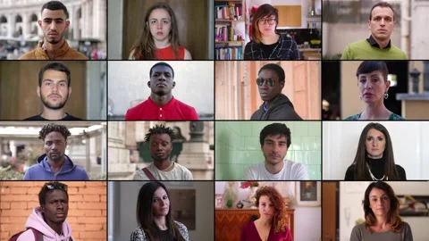 Composition of young people portraits while looking at camera Stock Footage 219416677