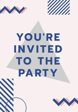 Composition of you're invited to the party text with geometric patterns on pale Stock Illustration