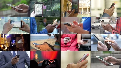Compositions of hands of people typing on smartphone. Technology,communication Stock-Footage 95495952