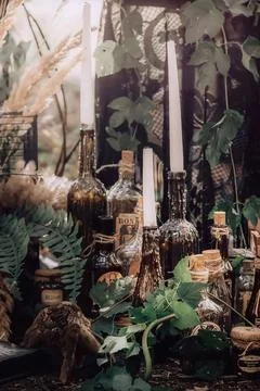 Compositions of wedding decor before the wedding Stock Photos