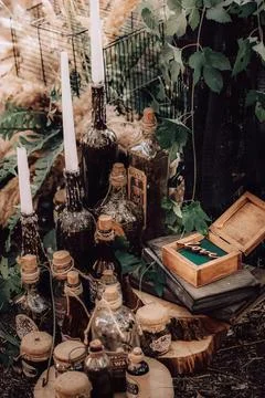 Compositions of wedding decor before the wedding Stock Photos