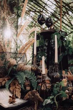 Compositions of wedding decor before the wedding Stock Photos