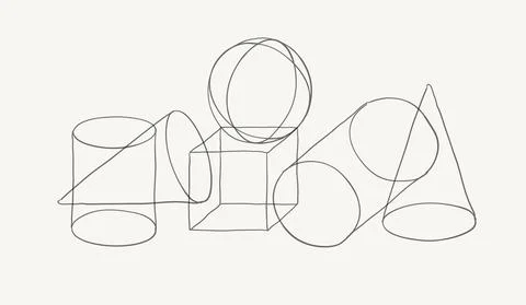 Compositions of wireframe solid shapes. Abstract art background. Stock Illustration