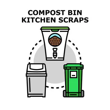 Compost bin collecting kitchen organic scraps for recycling イラスト素材