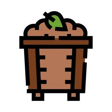 Compost bin with organic soil and green leaf Stock Illustration